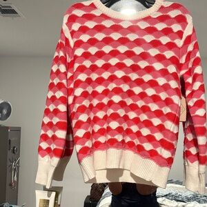 St. John's Bay Vibrant Red and Cream Wave Sweater